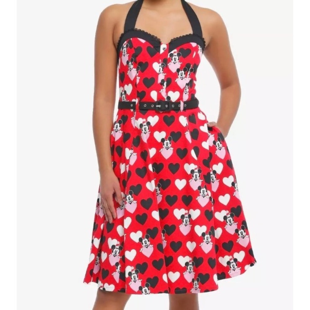 NWT Y2K Her Universe Dress Small Red Mickey Minnie Mouse Heart Halter Rockabilly